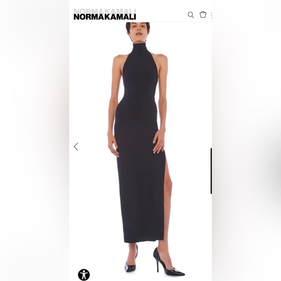 Norma Kamali Halter Turtle Side Slit Gown Black, M - Picture 7 of 7
